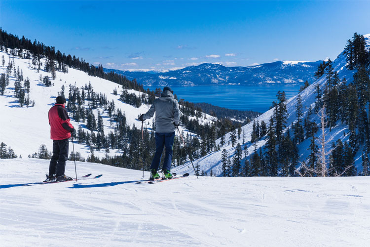 Two People Skiing at Heavenly Lake Tahoe